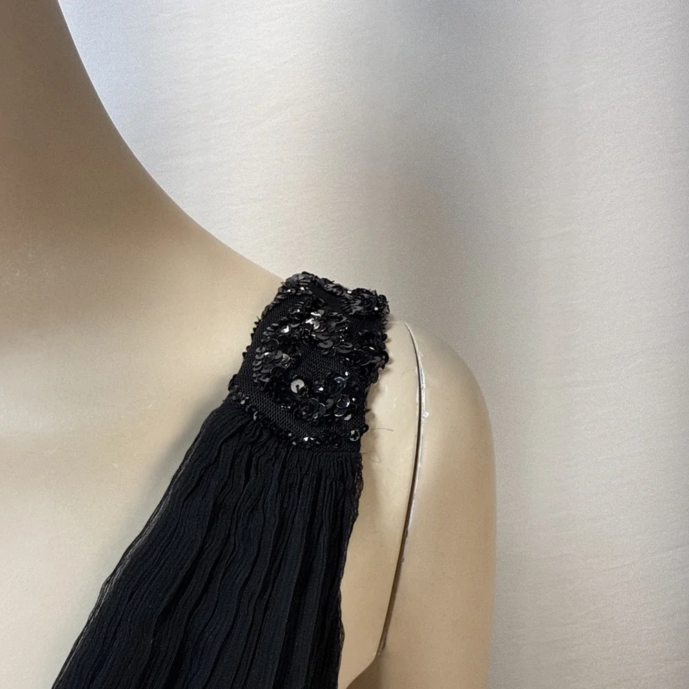 Tadashi Collection Long Evening Gown‎ Size 10 Black Silk Chiffon Beaded V-Neck